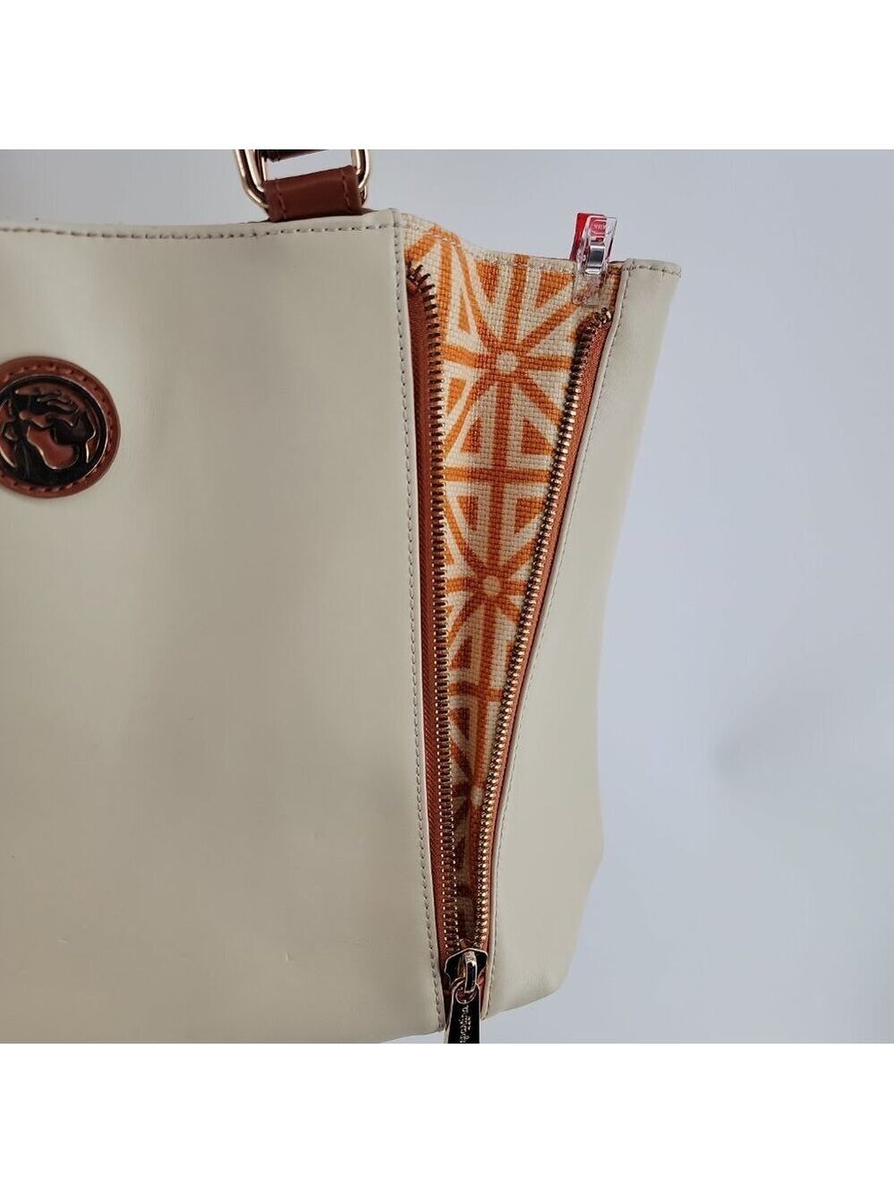 🌼 Spartina 449 Genuine Leather Expandable Tote – Cream & Caramel | Excellent - Picture 8 of 14
